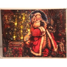 Картина с LED подсветкой: Санта Клаус приносит подарки, выполненная на холсте